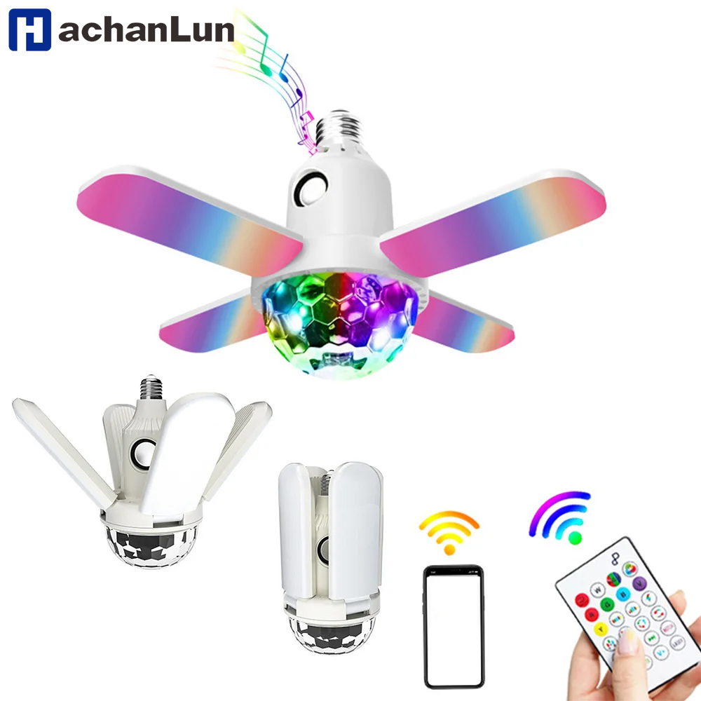 Voice Control Light Bulb - E27 LED Bulb Fan Four-leaf Blade