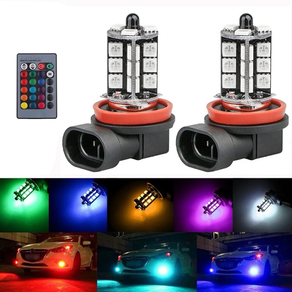 2x RGB H11 H9 H8 5050 27SMD Ca - Voice Control Light Bulb 评论和价格