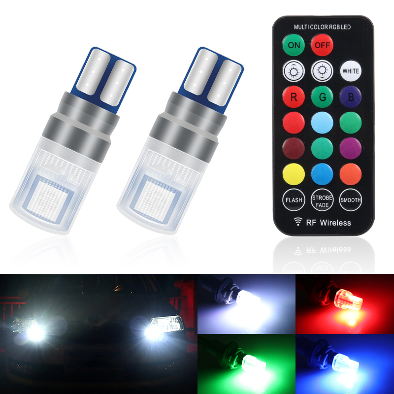 2Pcs/Set RGB LED T10 W5W Bulbs - Voice Control Light Bulb 评论和价格