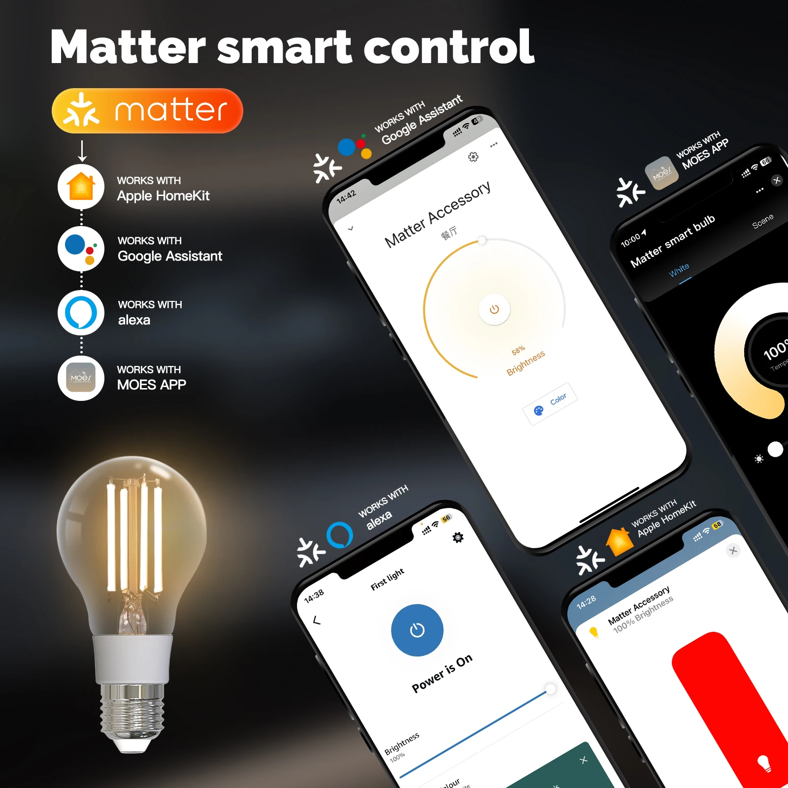 MOES TUYA Matter Smart Filamen - Voice Control Light Bulb 评论和价格
